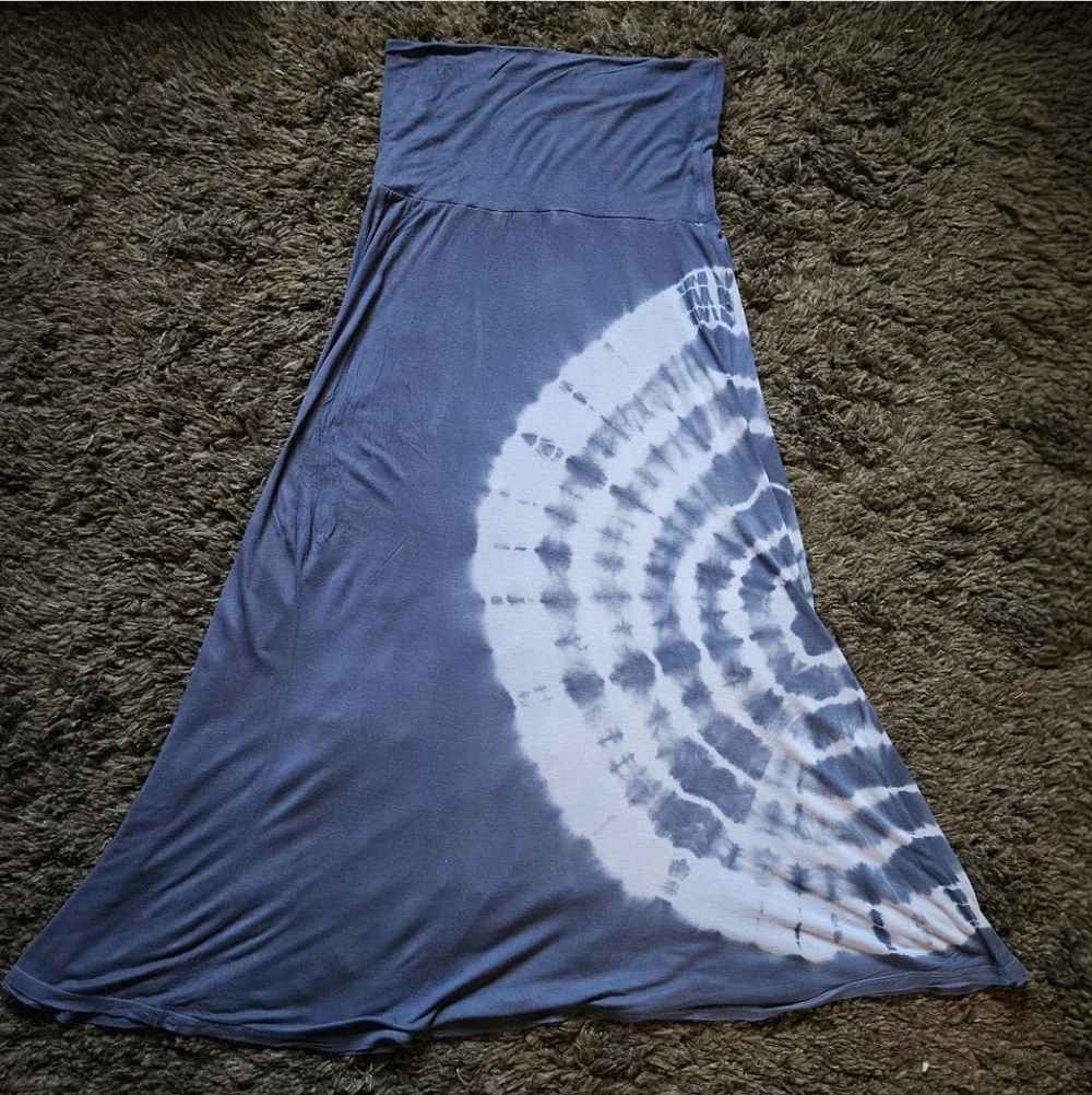 Rayvia boho dress maxi skirt medium blue white tie dye comfy